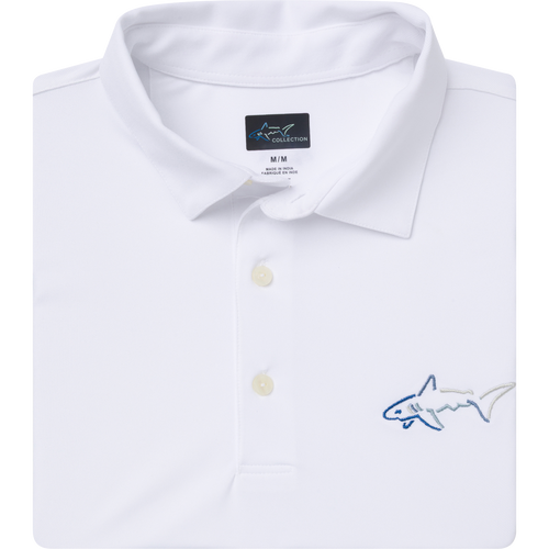 Greg Norman Collection Men's LC Tour Shark Freedom Pique Polo Shirt in White, Size Large, Polyester/Spandex/Fabric