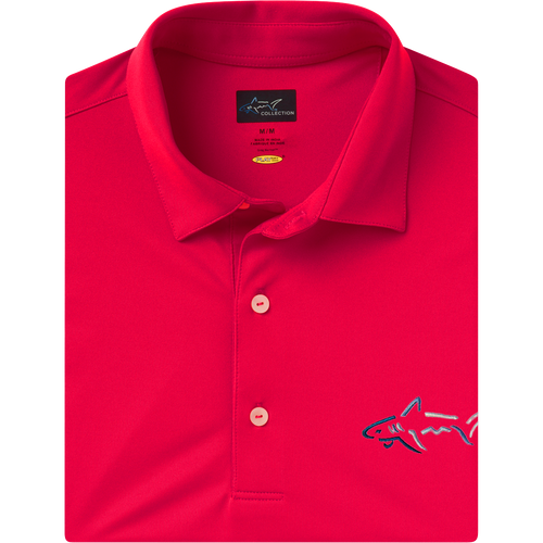 Greg Norman Collection Men's LC Tour Shark Freedom Pique Polo Shirt in British Red, Size XL, Polyester/Spandex/Fabric