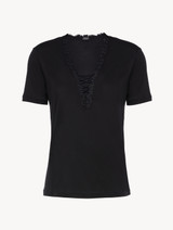 T-Shirt in Schwarz aus Modal und besticktem Tüll_0