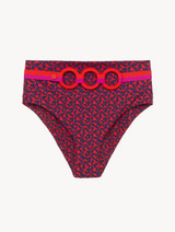 Hoch geschnittener Bikinislip mit Gürtel in Rot und Blau_0