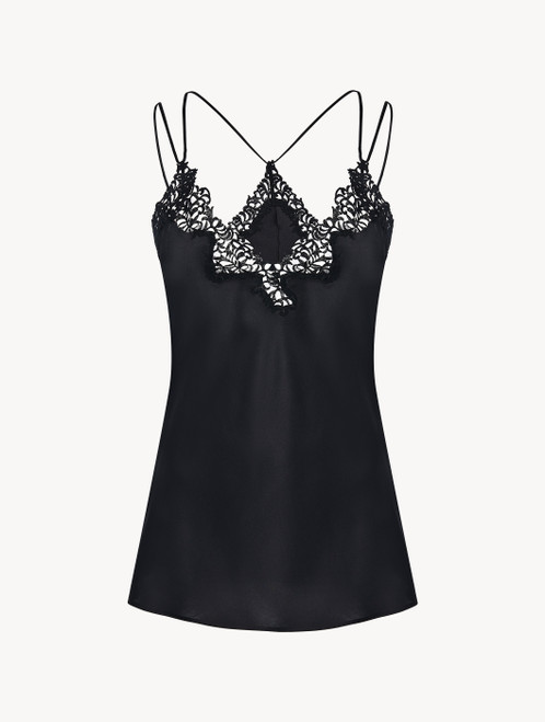 Shirt aus Seide mit Makramee in Schwarz_0