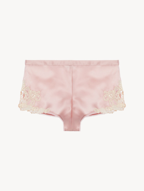Shorty in Puderrosa aus Seidensatin mit Frastaglio-Stickerei_1