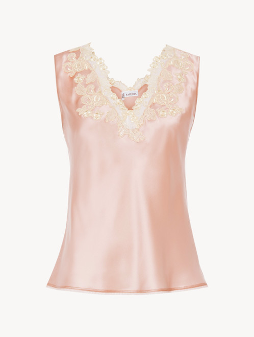 Top in Rosa aus Seidensatin mit Frastaglio-Stickerei_2