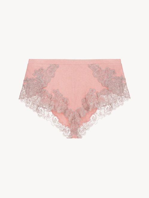 Pyjamashorts in Rippenstrick aus Kaschmirmischung mit Frastaglio-Stickereien in der Farbe Blush Clay_0