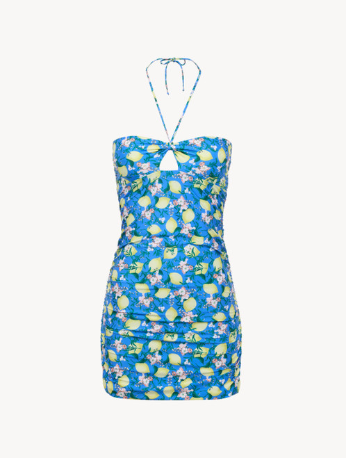 Kurzes Kleid mit Print in Blau_4