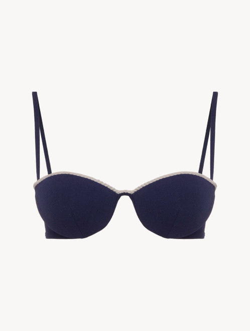 Bandeau-Bikini-Oberteil mit Monogramm in Navyblau_2