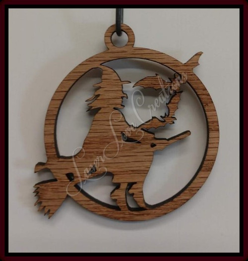 Witch on Broom - ( Halloween ) - Laser cut Wood Hanging Ornament