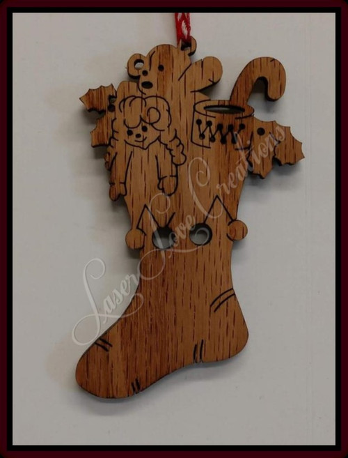 Stocking with Toys ( Christmas ) - Hanging Wood Ornament