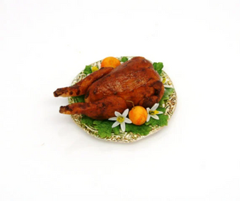 MTO -Roast Duck in Tray with Flower and Fruits -12th scale Food - Made by Jennifer Khan