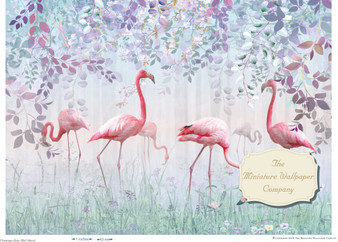 Flamingo Haze Mural  Dollhouse Miniature Wallpaper - All Scales Available - Paper, Self Adhesive or Fabric-Miniature Paper