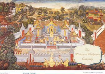 Thai Palace Mural  Dollhouse Miniature Wallpaper - All Scales Available - Paper, Self Adhesive or Fabric - Miniature Paper