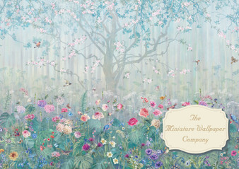 Floral Forest Mural  Dollhouse Miniature Wallpaper - All Scales Available - Paper, Self Adhesive or Fabric - Miniature Paper