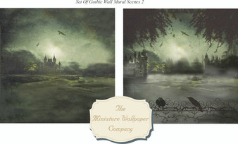 Gothic Scenes 2 Mural Dollhouse Miniature Wallpaper - All Scales Available - Paper, Self Adhesive or Fabric - Miniature Paper