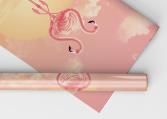 Flamingo Sunset Mural Dollhouse Miniature Wallpaper - All Scales Available - Paper, Self Adhesive or Fabric - Miniature Paper