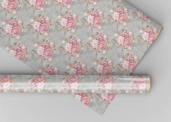 Grey And Pink Shabby Roses Luxury Dollhouse Wallpaper - Miniature Wallpaper - Miniature Flooring