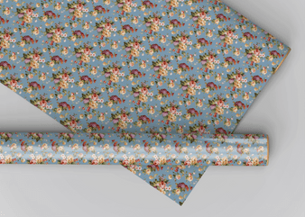 Blue Blossom Cascade Dollhouse Miniature Wallpaper - All Scales Available - Papers, Self Adhesive And Fabrics - Dollhouse Wallpaper Luxury DollHouse Wallpaper