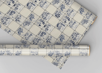 Traditional Delft Wall Tiles Luxury Wallpaper - Dollhouse Wallpaper - Miniature Wallpaper
