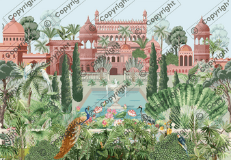 Mughal Architecture Mural Dollhouse Miniature Wallpaper - All Scales Available - Paper, Self Adhesive or Fabric - Miniature Paper