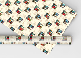 Little Steam Train Dollhouse Miniature Wallpaper - All Scales Available - Self Adhesive And Fabrics - Miniature