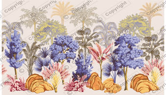Dry Landscape In Bloom Mural Dollhouse Miniature Wallpaper - All Scales Available - Paper, Self Adhesive or Fabric - Miniature Paper