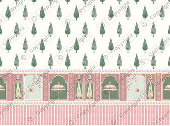 Dollhouse Miniature Wallpaper  - Elegant Trees - Blossom Trees & Border - All Scales Available - Self Adhesive And Fabrics - Miniature