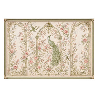 Sage Peacock Wall Panel Wallpanel - Dollhouse Miniature Wallpaper - All Scales Available - Papers, Self Adhesive And Fabrics