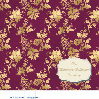 Magenta Gold Dollhouse Miniature Wallpaper - Miniature Flooring - Dollhouse Ceiling Paper - All Miniature Scale