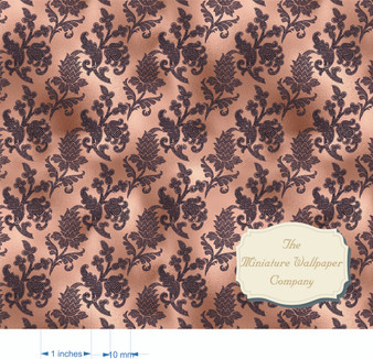 Rose Gold Floral Sparkle - Luxury Dollhouse Miniature Wallpaper - All Scales Available - Papers, Self Adhesive And Fabrics