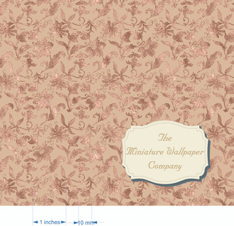 Rose Gold Flowers - Luxury Dollhouse Miniature Wallpaper - All Scales Available - Papers, Self Adhesive And Fabrics