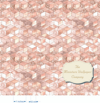 Ultimate Geo Rose Gold - Luxury Dollhouse Miniature Wallpaper - All Scales Available - Papers, Self Adhesive And Fabrics