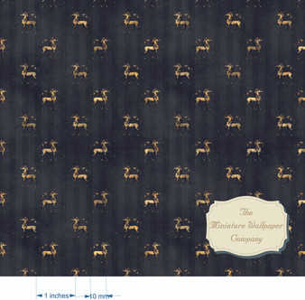 Black And Gold Unicorn - Luxury Dollhouse Miniature Wallpaper - All Scales Available - Papers, Self Adhesive And Fabrics