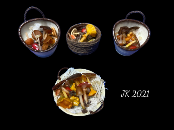 MTO - Large basket of Scottish Wild Mushrooms in basket In - 12th Scale For Dollhouse - Miniature Food-Miniature vegetables-12th scale Food - Made by Jennifer Khan