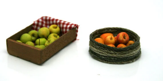 MTO -2 Baskets / Carets of Red & Green Apple -12th scale Food - Made by Jennifer Khan