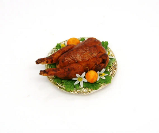 MTO -Roast Duck in Tray with Flower and Fruits -12th scale Food - Made by Jennifer Khan