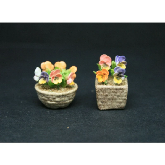 OOAK Pair of Pansy Pot--Dolls-House-Miniatures--12th-Scale--Cold-Porcelain-Flowers-Miniature Flower - Dollhouse Flower - Garden - Jennifer Khan
