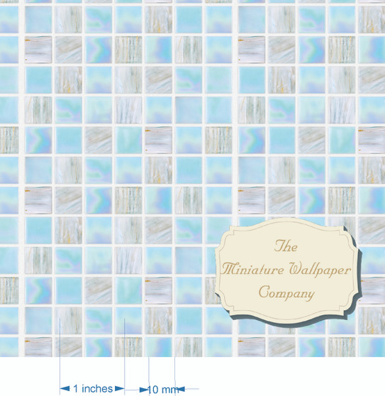 Blue And Grey Tile Mix - Luxury Dollhouse Miniature Wallpaper - All Scales Available - Papers, Self Adhesive And Fabrics