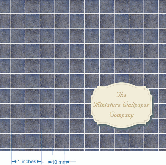Dark Ocean Tiles - Luxury Dollhouse Miniature Wallpaper - All Scales Available - Papers, Self Adhesive And Fabrics