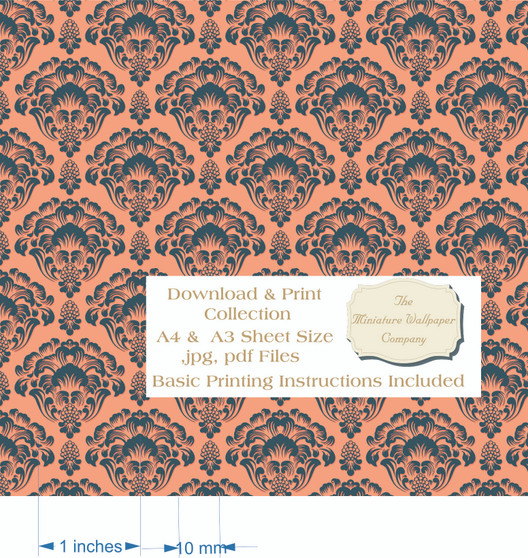 Peach and Navy Damask Download