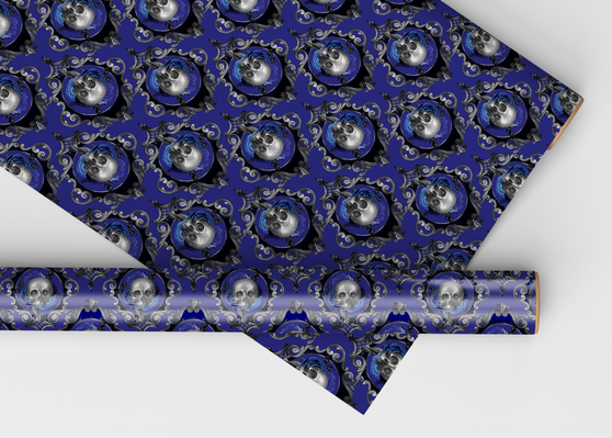 Gothic Deep Blue Skulls Luxury Dollhouse Wallpaper - Miniature Wallpaper - Miniature Flooring