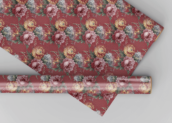 Red Vintage Florals Dollhouse Miniature Wallpaper - All Scales Available - Papers, Self Adhesive And Fabrics - Dollhouse Wallpaper