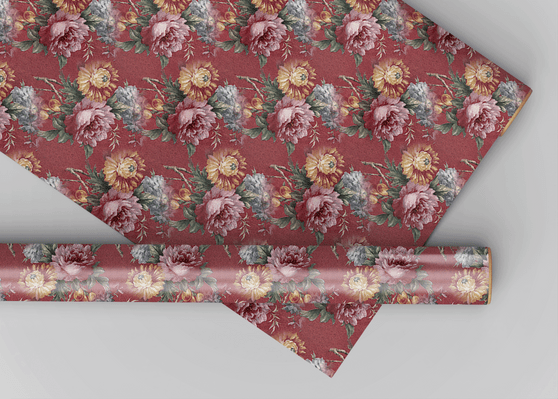 Red Vintage Florals Dollhouse Miniature Wallpaper - All Scales Available - Papers, Self Adhesive And Fabrics - Dollhouse Wallpaper Luxury DollHouse Wallpaper