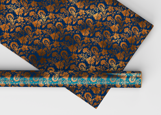 Blue And Copper Florals Miniature Wallpapers - Dollhouse Wallpapers