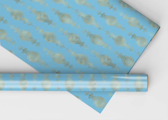 Blue And Gold Desire - Luxury Dollhouse Miniature Wallpaper - All Scales Available - Papers, Self Adhesive And Fabrics