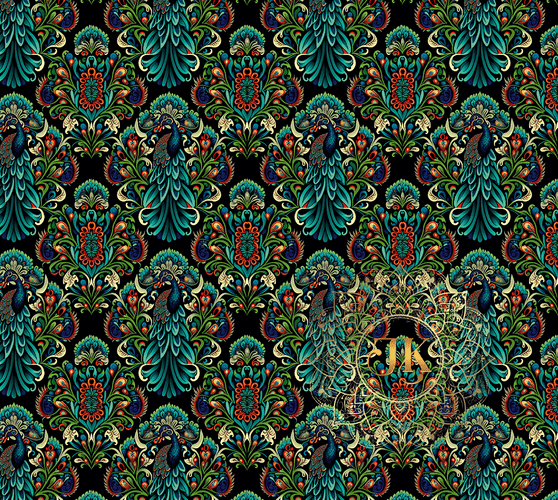 Victorian Peacock sample Luxury Wallpaper - Dollhouse Minaiture Wallpaper