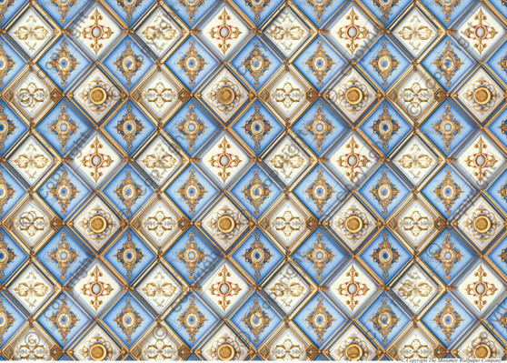 Blue Royal Ceiling  Luxury Dollhouse Miniature Wallpaper - Minaiture Flooring - Dollhouse Ceiling - Dollhouse Miniature