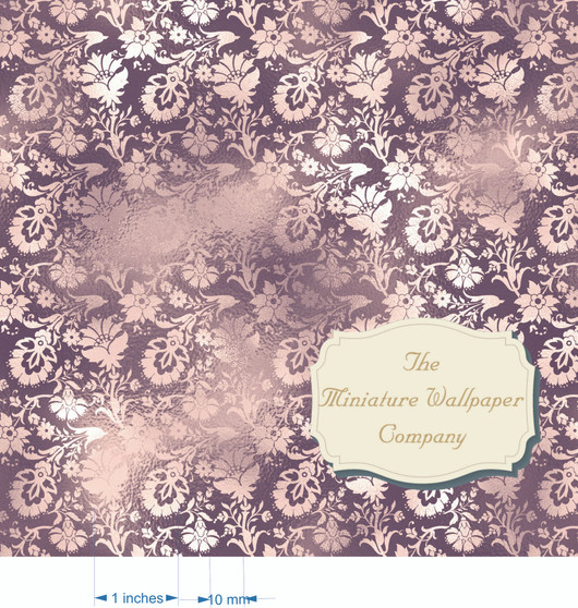 Blush And Purple Florals - Luxury Dollhouse Miniature Wallpaper - All Scales Available - Papers, Self Adhesive And Fabrics