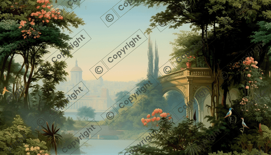 Mughal River Mural Dollhouse Miniature Wallpaper - All Scales Available - Paper, Self Adhesive or Fabric - Miniature Paper
