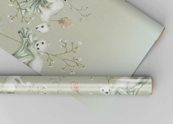 Feather Weight Green Mural Dollhouse Miniature Wallpaper - All Scales Available - Paper, Self Adhesive or Fabric - Miniature Paper