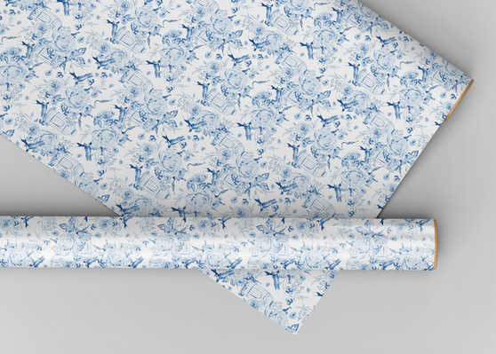 Desta Blue - Dollhouse Miniature Wallpaper - All Scales Available - Papers, Self Adhesive And Fabrics