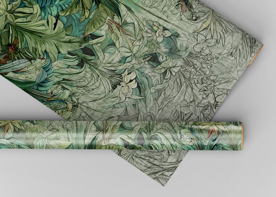 Tropical Sketch Mural Dollhouse Miniature Wallpaper - All Scales Available - Paper, Self Adhesive or Fabric - Miniature Paper